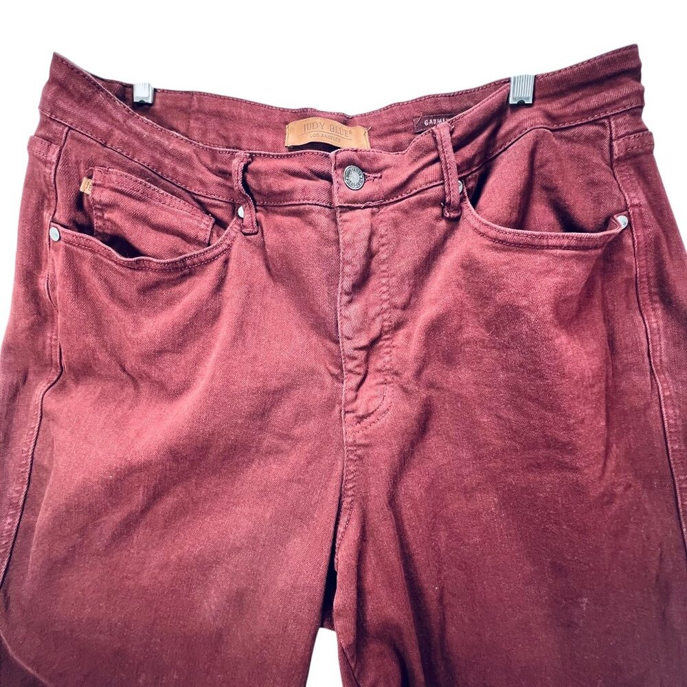 Judy Blue Burgundy Capri Pants 18W Oxblood High Waist Garment Dyed Stretch - Picture 3 of 13